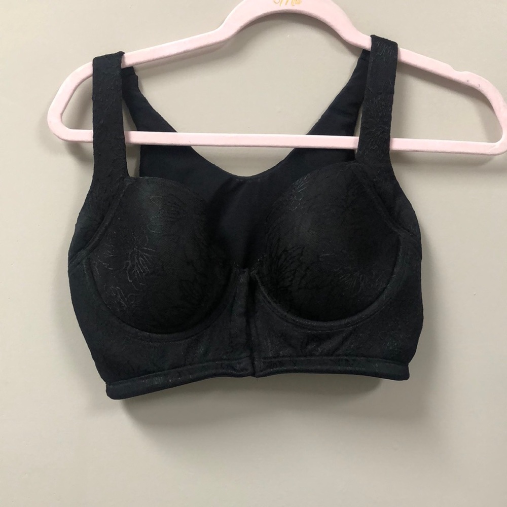 Illusion black lace front hook bra gently used size 36C